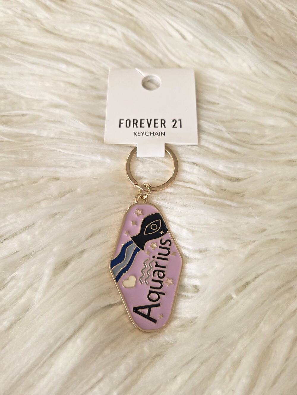 Forever 21 Pink Aquarius Enamel Keychain with Gold Accents